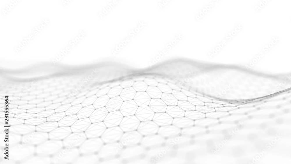 Poster Abstract technology background. Artificial intelligence. Futuristic hexagon perspective background. Big data visualization. 3D rendering.