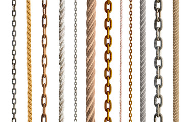 collection of various rope and chain on white