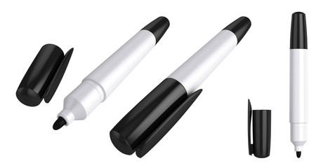 Open and closed marker isolated on white, 3D rendering