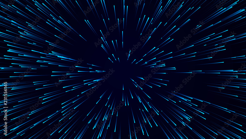 Aufkleber Abstract circular speed background. Starburst dynamic lines pattern. Abstract data flow background. 3D rendering.