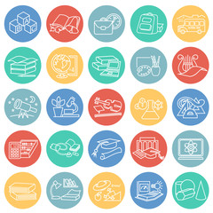 Education and science thin line set on color circles background icons