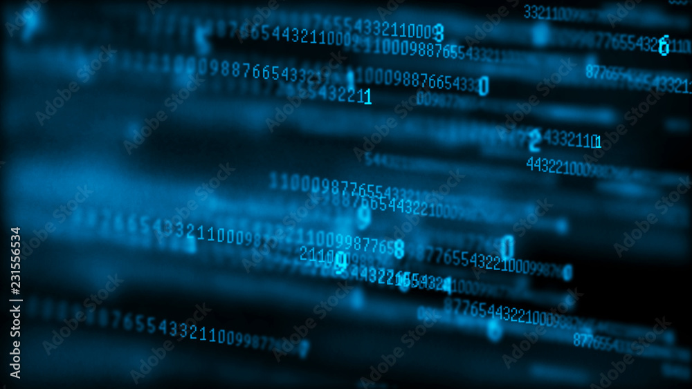 Fototapete Digital background matrix. Data packets. Binary computer code. Hacker concept. 3d rendering