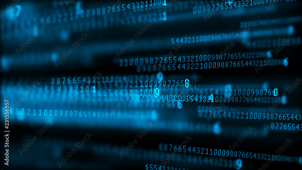 Fototapete Digital background matrix. Data packets. Binary computer code. Hacker concept. 3d rendering