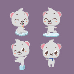 Cute little polar bear character poses