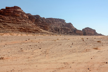 Fototapeta na wymiar Rock mountain in Wadi rum desert - Jordan