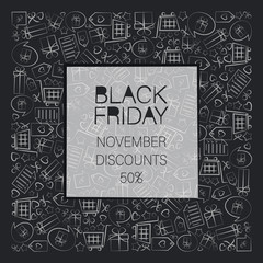 Black Friday. NOVEMBER DISCOUNTS.  White signs with the inscription in a square. Web banner, logo, emblem and label. Inscription design template with contrasting signs, bright signboard, poster.