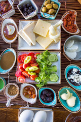 Traditional Delicious Turkish breakfast. Travel concept photo.