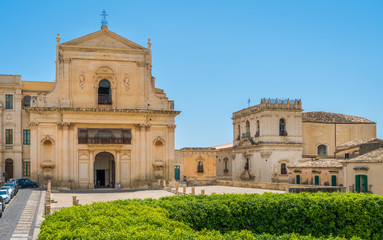 Fototapeta na wymiar Scenic view in Noto, with San Salvatore Church and Santa Chiara Church. Province of Siracusa, Sicily, italy.