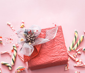 Beautiful festive gift box with various colorful sweets