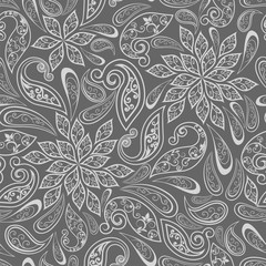 Abstract vintage pattern with decorative flowers, leaves and Paisley pattern in Oriental style.