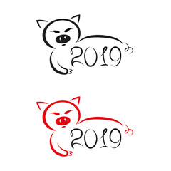 2019 New Year pig silhouette.