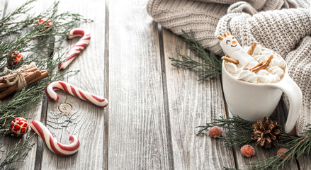 The concept of Christmas cocoa with marshmallows