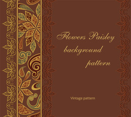 Abstract vintage pattern with decorative flowers, leaves and Paisley pattern in Oriental style.