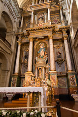 Fototapeta na wymiar Santiago de Compostela, Spain, June 14, 2018: Interior of the Franciscan church of Santiago de Compostela