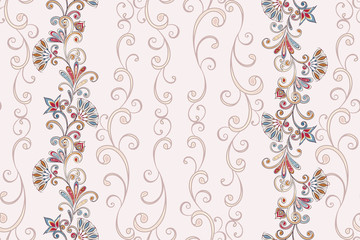 Abstract vintage pattern with decorative flowers, leaves and Paisley pattern in Oriental style.