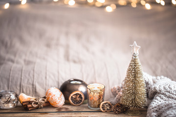 Festive Christmas cozy atmosphere with home decor