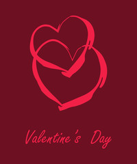 Valentine's Day greeting card with heart and text. Vector illustration on a dark red background
