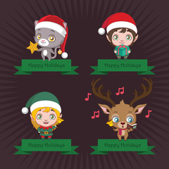 Collection of banners with cute Christmas characters
