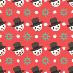 Seamless pattern background with cute snowman face
