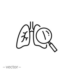 magnifier looking on lungs icon, healthy human lung linear sign on white background - editable vector illustration eps10