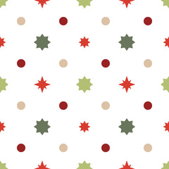 Vector seamless pattern of geometric snowflakes. Nordic pattern in Christmas traditional colors. - 231561511