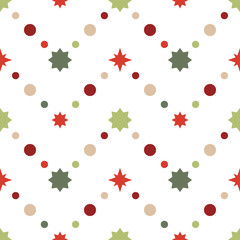 Vector seamless pattern of geometric snowflakes. Nordic pattern in Christmas traditional colors. - 231561524