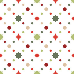 Vector seamless pattern of geometric snowflakes. Nordic pattern in Christmas traditional colors. - 231561536