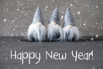 Three Gray Gnomes, Cement, Snowflakes, Happy New Year
