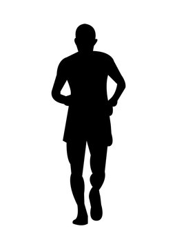 Man jogging black silhouette, isolated on white background