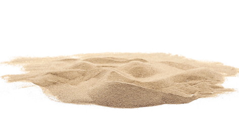 Desert sand pile, dune isolated on white background and texture, with clipping path - obrazy, fototapety, plakaty