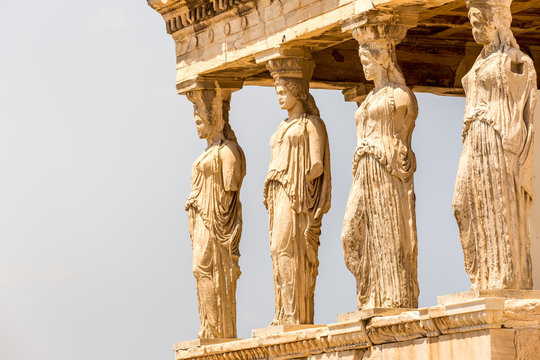 Caryatids Erechteion Acropolis Athens Greece  Detail of caryatids statues on the Parthenon on Acropolis Hill