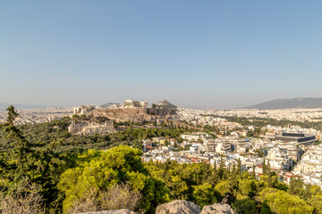 Fototapeta na wymiar Acropolis with Parthenon View from the hill of Philopappou