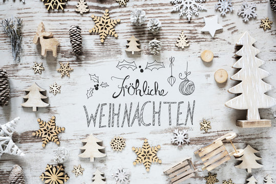 Calligraphy Flat Lay, Froehliche Weihnachten Means Merry Christmas - Powered by Adobe