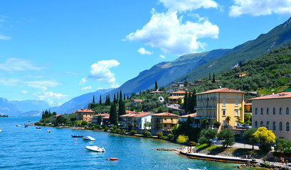 Beautiful view of Riva del Garda, of the embankment, cafes and restaurants. Lake Garda, region...