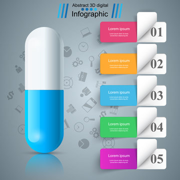 Tablet pill, pharmacology paper infographic Vector eps 10