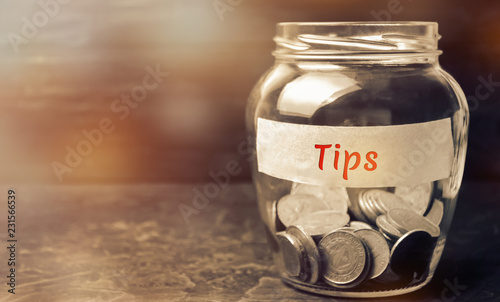 Gl Jar With Coins And The Inscription Tips Award For Good Gl Jar With Coins And The Inscription Tips Award For Good Service In Cafe Restaurant High Level Of