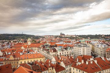 Aerial view of Prague from above, Czech Republic, cloudy day
