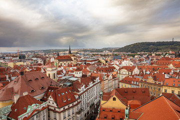 Obraz premium Aerial view of Prague from above, Czech Republic, cloudy day