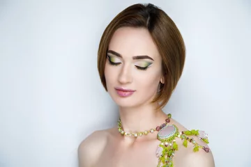 Fotobehang Kapsalon girl with a short haircut  © olgaosa