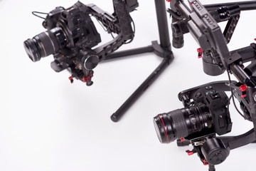 Sistem stabilization video camera and lens on steady equipment support such as gimbal steady or stabilized. White background