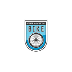 Bike repair service icons, bicycle tools and parts