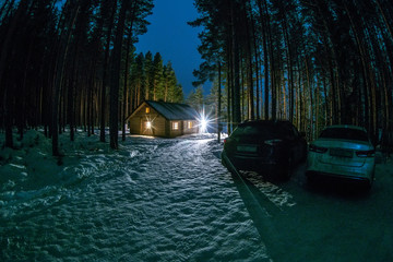 A lonely house in a pine forest