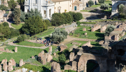 View of the Roman Forum and the city of Rome from Palatine Hill. The forum with its adjoining...
