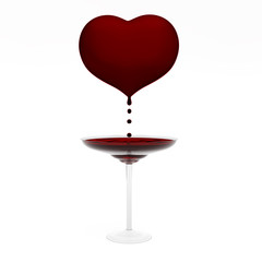 Bleeding heart with blood in a glass wineglass