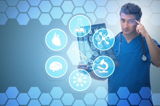 Doctor looking at x-ray image in telehealth concept