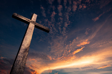 The cross of salvation in a beautiful sunset
