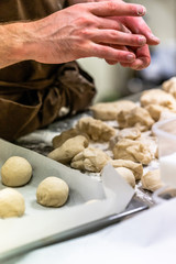 Male Chef Preparing Bread Dough for Selfmade Bread and Patties