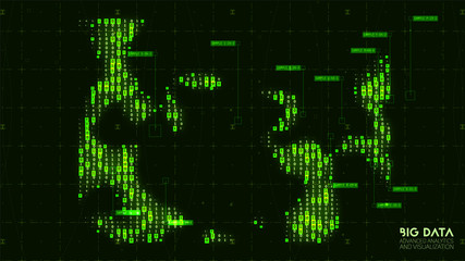 Vector abstract big data visualization. Blue flow of data as numbers strings. Information code representation. Cryptographic analysis. Bitcoin, blockchain transfer. Stream of encoded data.