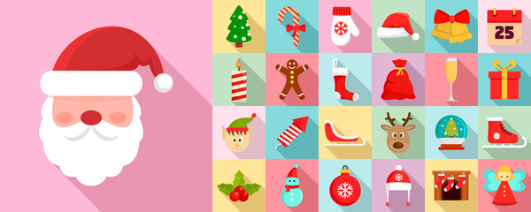 Christmas icon set. Flat set of christmas vector icons for web design
