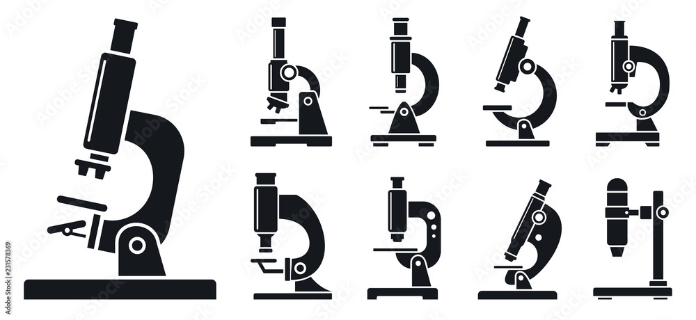 Poster lab microscope icon set. simple set of lab microscope vector icons for web design on white backgroun